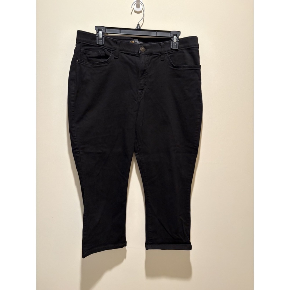 Lee Regular Fit Mid Rise Flex Motion Black Capri Pants Women 14P Cropped Jeans